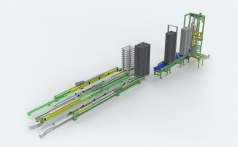 Dolly transport and crate tray in refrigerated warehouse